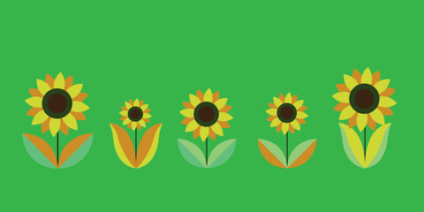 Vector illustration usable for labels for food products such as sunflower oil: background landscape sunflowers on green background