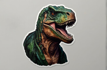A Tyrannosaurus dinosaur scratching Jurassic Cartoon Vinyl Sticker.