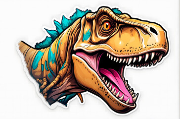 A Tyrannosaurus dinosaur scratching Jurassic Cartoon Vinyl Sticker.