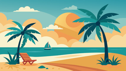 Fototapeta na wymiar summer-beach-vector-silhouette--vector-illustratio