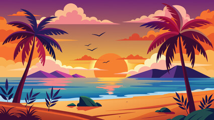 Fototapeta na wymiar summer-beach-vector-silhouette--vector-illustratio