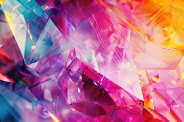 Abstract vibrant crystal art in multiple colors - Radiant multi-faceted crystal shapes creating a brilliant abstract art with a kaleidoscope of colors - obrazy, fototapety, plakaty