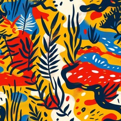 Vibrant Tropical Plant Patterns with Modern Abstract Shapes