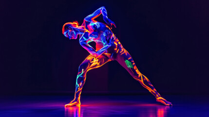 Dancer in Neon Light with Abstract Effect