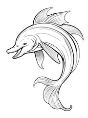 Dolphin coloring page smoothly outlined clear white color, white background, ai generated 