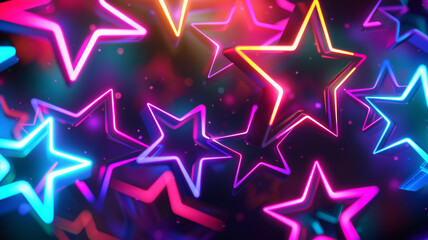 Obraz premium Vibrant Neon Stars, Glowing Colors on Black