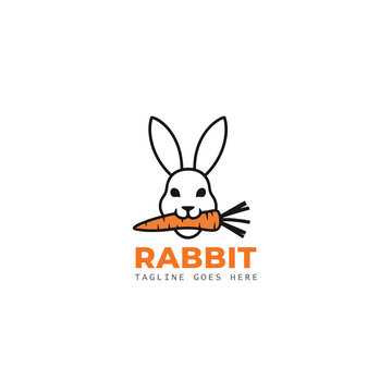 Rabbit Bunny Fast Modern Logo Design. cartoon bunny vector illustration. Happy Easter lettering for Paschal greeting card.