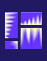 Four purple geometric shapes with white pointed lines giving off light and shadow.