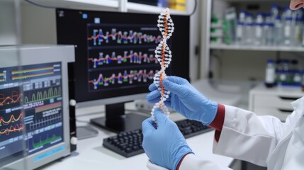 Scientist Analyzing DNA Structure in Modern Laboratory Setting