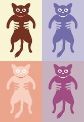 Colorful vector illustration of hands holding a cat in cartoon style.