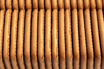 Close up of a stack of shortbread cookies as a background.
