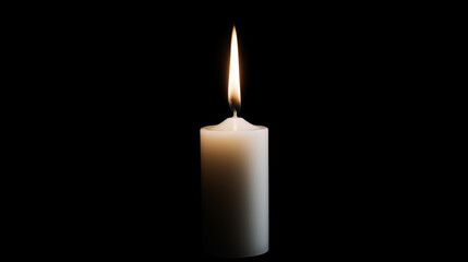Fototapeta na wymiar single white burning candle with big flame on black background