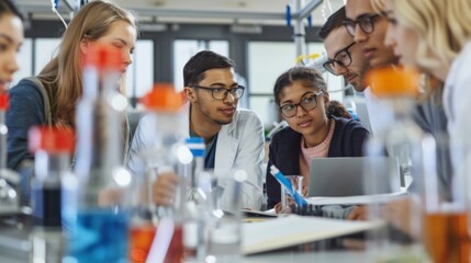 Diverse Team of Scientists Collaborating on Research in Modern Laboratory