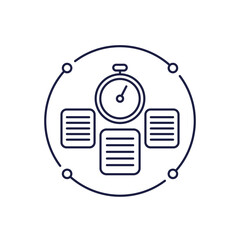 timesheets line icon, documents and stopwatch