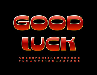 Vector wishing card Good Luck. Stylish Modern Font. Trendy set of Alphabet Letters and Numbers.