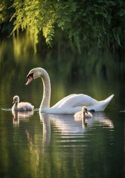 In serene waters across the globe, swans glide with unparalleled elegance, their graceful forms and pristine white plumage reflecting the tranquility of their aquatic realm.