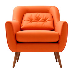 Orange leather armchair retro style isolated on transparent background. A Generative