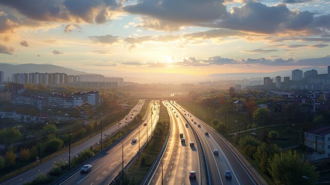 photorealistic highway on town background Generated with Ai tools