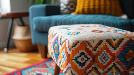 Soft ottoman footrest with a bright geometric pattern - 783944273