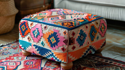 Soft ottoman footrest with a bright geometric pattern - 783944861