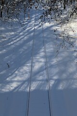 Eisenbahn, gleis, schienen, winter, schnee, wei&szlig;, natur, frost, jahreszeit, br&uuml;cke, b&auml;ume