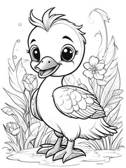 Flamingo coloring page cartoon children coloring drawing without colors all white background,
