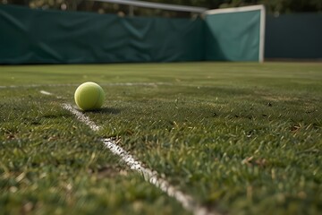 Close-up view of a grass tennis court, recently cut before a tournament