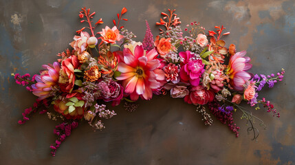 Colored flowers arrangement on stone background