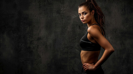 female bodybuilder posing on cool background, young muscular woman posing, cool bodybuilder is posing, young muscular athlete woman