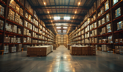Industrial Warehouse: Vast Capacity for Goods Storage. - obrazy, fototapety, plakaty