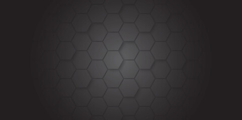 Abstract hexagon pattern on dark background with futuristic concept. Honeycomb Grid tile seamless or Hexagonal cell texture. 3d render of abstract octagon surface. smooth curve geometry.  - obrazy, fototapety, plakaty