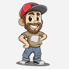 Smiling Cartoon Boy with Beard - Cheerful Character Illustration