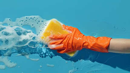 Glove and Sponge with Bubbles - obrazy, fototapety, plakaty