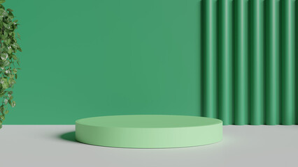 a green plant is next to a round table