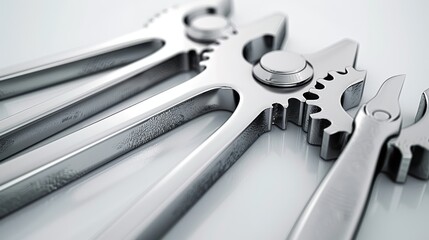 Set of wrenches with metallic finish. Tools and mechanics concept - obrazy, fototapety, plakaty