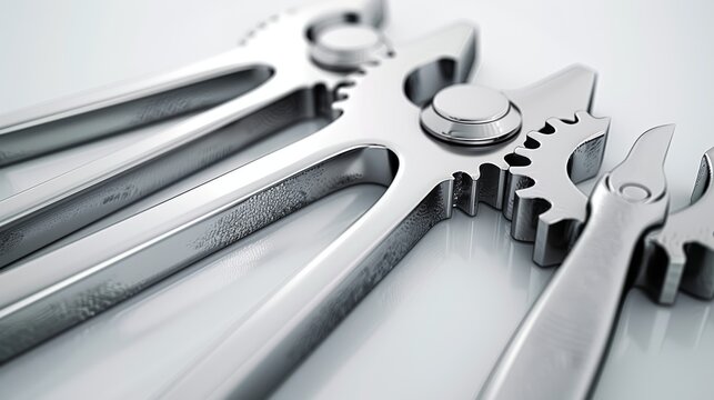 Set of wrenches with metallic finish. Tools and mechanics concept