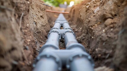 A Trench with Installed Pipes - obrazy, fototapety, plakaty