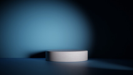 a white pedestal on a blue surface