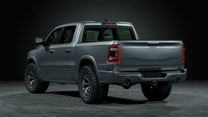 3D rendering of a brand-less generic pickup truck in studio environment	