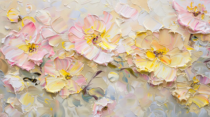 Textured Floral Oil Painting in Pastel Tones - 783950685