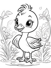 Flamingo coloring page cartoon children coloring drawing without colors all white background, ai generated 