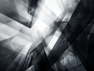 Bold minimalist abstract with sharp geometric shapes, deep background blur, wide angle, monochrome palette