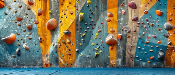 Indoor rock climbing gym offers colorful routes, dynamic angles, adventure, and challenge for climbers