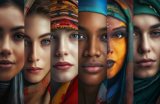 There are many faces of different people and nationalities. A multicultural society values diversity, recognizes inclusivity and strives for friendship between peoples