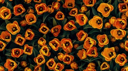 Seamless tulips flowers field background wallpaper