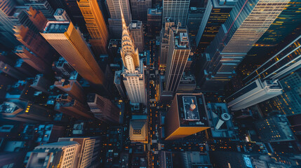 A breathtaking aerial night view highlighting the landmark buildings and vibrant city lights