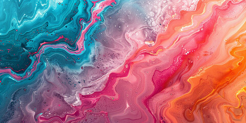 Abstract 4k wallpaper with textured marble background in turquoise, orange, and pink color. - obrazy, fototapety, plakaty