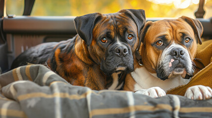 Cute dogs in the trunk. Traveling With a pet travel