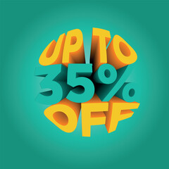 banner with green background, discount and promotion percentage, use in commerce and online stores, up to 35% discount