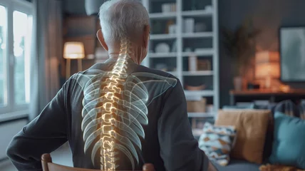 Fotobehang senior man spine pain concept © Anna